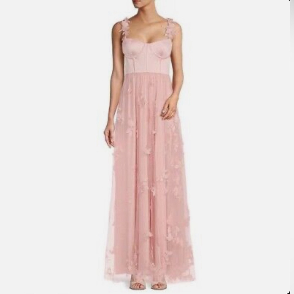 NWT Antonio Melani Mely Satin Embroidered Tulle Dress 3D Butterflies Siz…